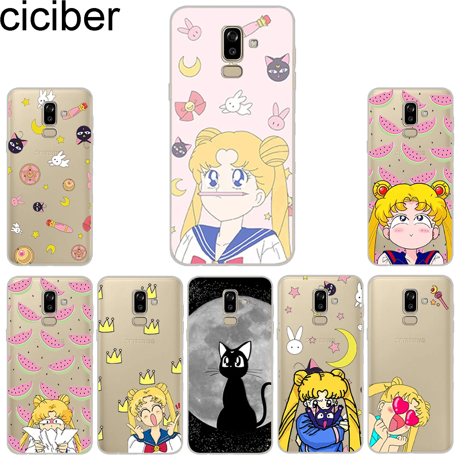

ciciber Phone Case for Samsung Galaxy J5 J6 J7 J8 Soft Cover for Samsung J4 J3 J2 J1 Prime Core Plus 2016 2017 2018 Sailor Moon
