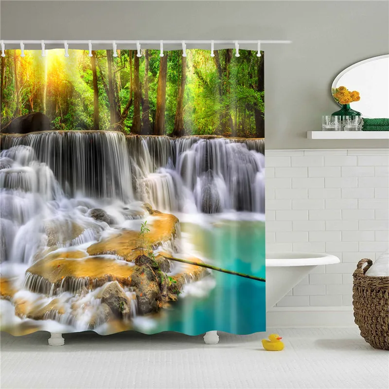 Водостойкие тканевые занавески для душа пейзаж, водопад, деревья печатные украшения ванной комнаты экраны занавески для ванной с крючками - Цвет: B1229