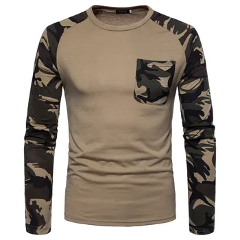 

Europe Size Fashion Men Round Neck Fight Color T Shirts Casual Men Camouflage Long Sleeves T-shirts For Male Nice Spring