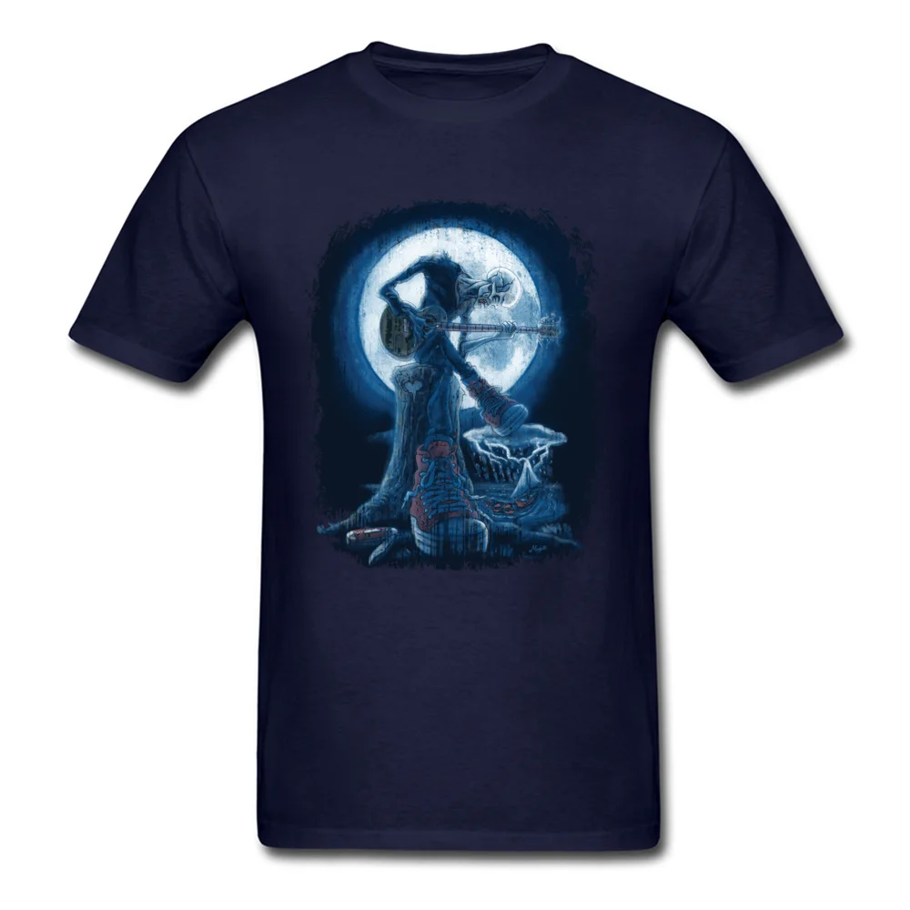 Design Prevailing Adult T Shirts O Neck Short Sleeve Pure Cotton Tops & Tees Birthday Tops & Tees Drop Shipping Full Moon Shines On Old Guitarist Blues navy