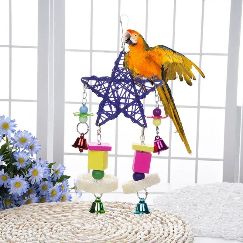 

Cockatiel Parrot Toys Wooden Steel Hanging Bell Cage Toys for Parrots Bird Squirrel Chain Swing Toy Bird Supplies Random Color
