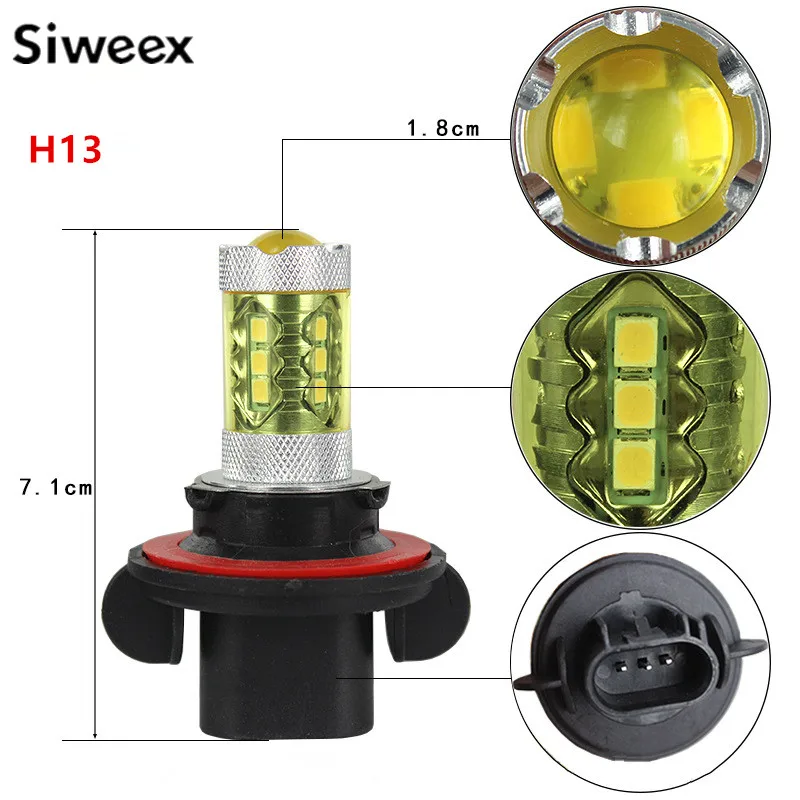 2x H13 H15 H16 P13W 80W чип LED желтый клин для лампы автомобиля противотуманная фара авто