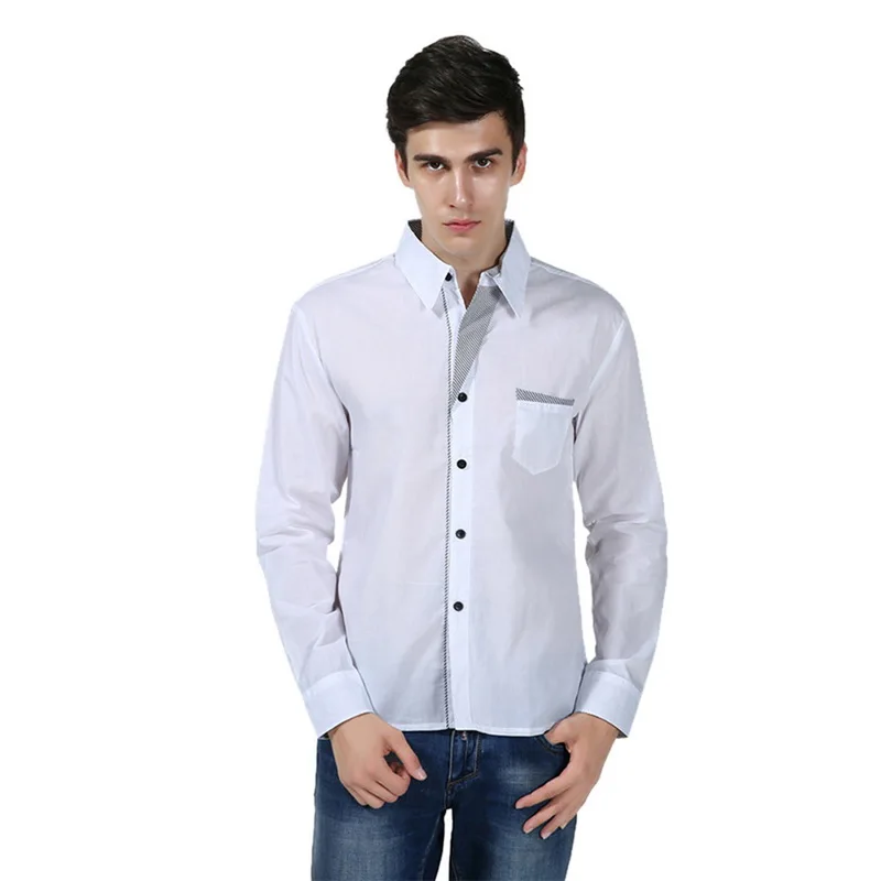 Модная мужская брендовая приталенная Повседневная рубашка с длинным рукавом, мужская рубашка размера плюс 3XL 4XL, мужская деловая рубашка в стиле пэчворк размера плюс - Цвет: white