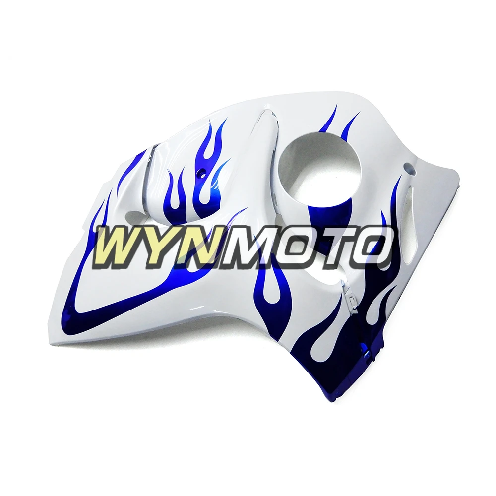 Полный ABS Пластик комплект обтекателей для Suzuki GSXR1300 Hayabusa 08 09, 10, 11, 12, 13, 14, 15, 16 лет капоты кузовные Обтекатели белого и синего цвета пламени