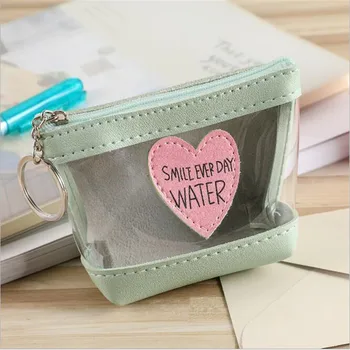 

Jelly Transparent Coins Wallet Cute Heart Sweet Zipper Coin Purse Key Coin Lipstick Portable Storage Bag Keychain Bags