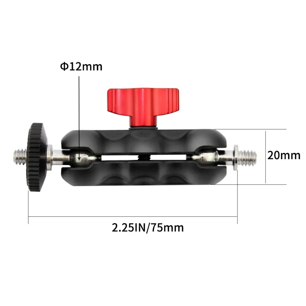 Aluminum DSLR Camera Magic Arm Dual 1/4'' Ball Head Mount Handlebar Super Clamp for Hotshoe Monitor Tripod Rig for Canon Nikon