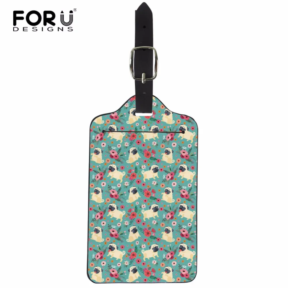 

FORUDESIGNS Pug Dog Luggage Tag Portable PU Husky Flowers Printed Suitcase Baggage Boarding Tag Address Label Name Travel Tag