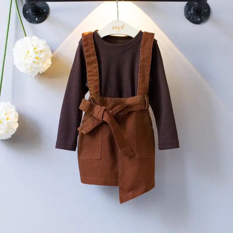 

Fashion 2018 Spring Fall Baby Toddler Kids Girls Set Clothes Girls Clothing Sets Long Sleeve Shirt+Strap Dress 2 Pcs Suit JW2537