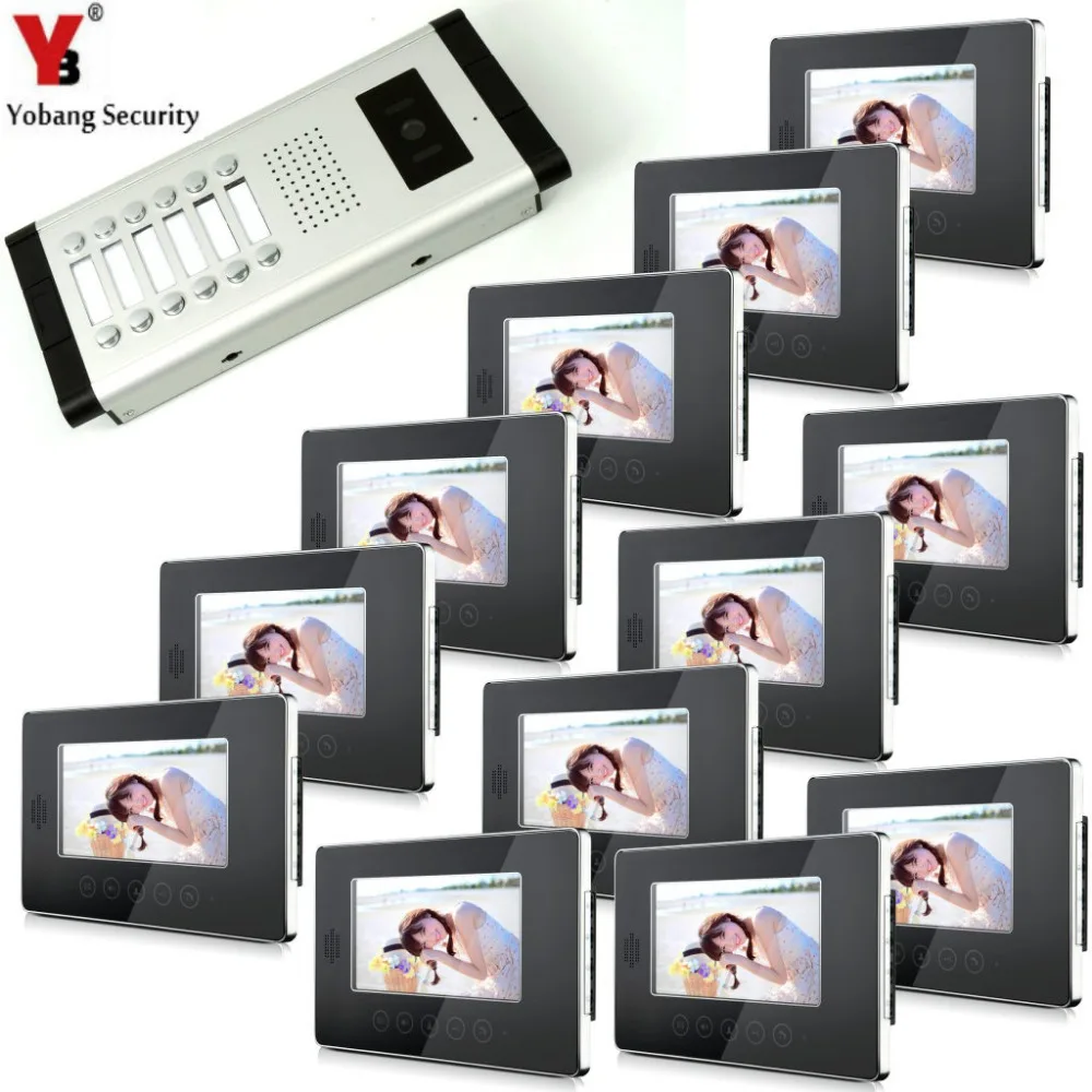 

Yobang Security Video Door Intercom 7'Inch Touch Screen Video Doorbell Monitor Intercom System For 12 Units Apartment