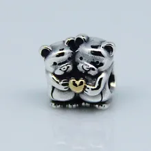 Подходит Пандора шармы браслеты стерлингового серебра ювелирные изделия Мишки Тедди бусины с 14 K настоящее сердце