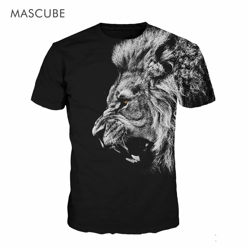 MASCUBE Fashion Summer 2017 Lion King Black Cotton O Neck Top Quality