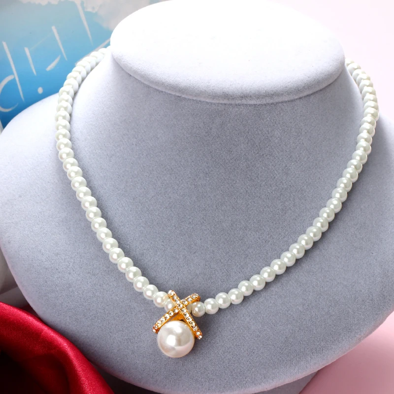 

Hesiod Simulated Pearl Jewelry Geometry Shaped Crystal Pendant Necklace 2017 Collier Femme
