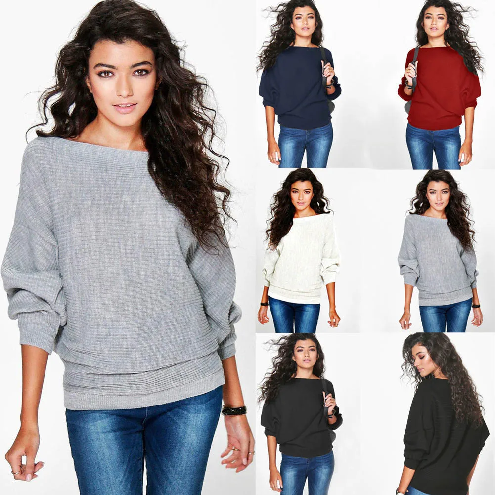 

Sweater 2019Top Women Batwing Sleeve Knitted Pullover Loose Sweater Jumper Tops Knitwear