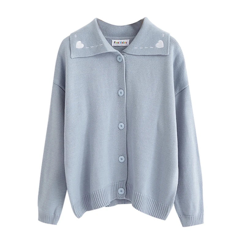 

Cute Women Sweater Chic Love Embroidery Cardigans Single Breasted Kawaii Preppy Style Sweater Loose New Ladies Sweater