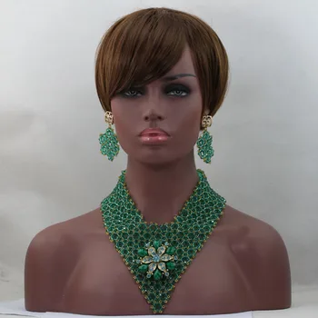 

Fashion Teal Green Bridal Beads Indian Wedding Jewelry Set Chunky Bold Statement Necklace Set Nigerian Beads Free Shipping WD188