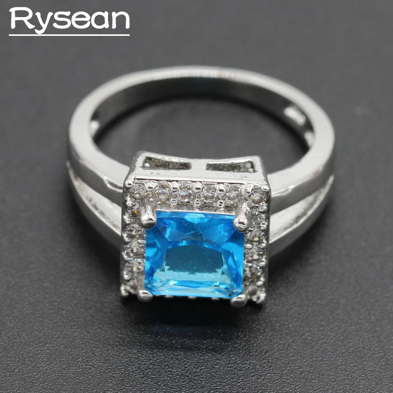 925 Sterling Silver Ring for Women Bridal Daily Square Shape Multi color Green Blue Crystal AAA Zirconia Rysean | Украшения и