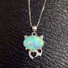 Подвеска с натуральным опалом, S925 серебро, натуральный драгоценный камень, ожерелье, Трендовое, милое, элегантное, маленькое, кошачье, для женщин, вечерние, для девушек, ювелирное изделие