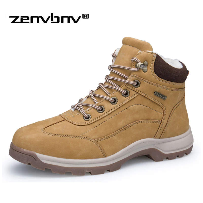 

Men Snow Boots With Plush Winter Warm Men's PU Leather Rubber Waterproof Snow Boots Plus size 39-46 Leisure Outdoor Boots Shoes