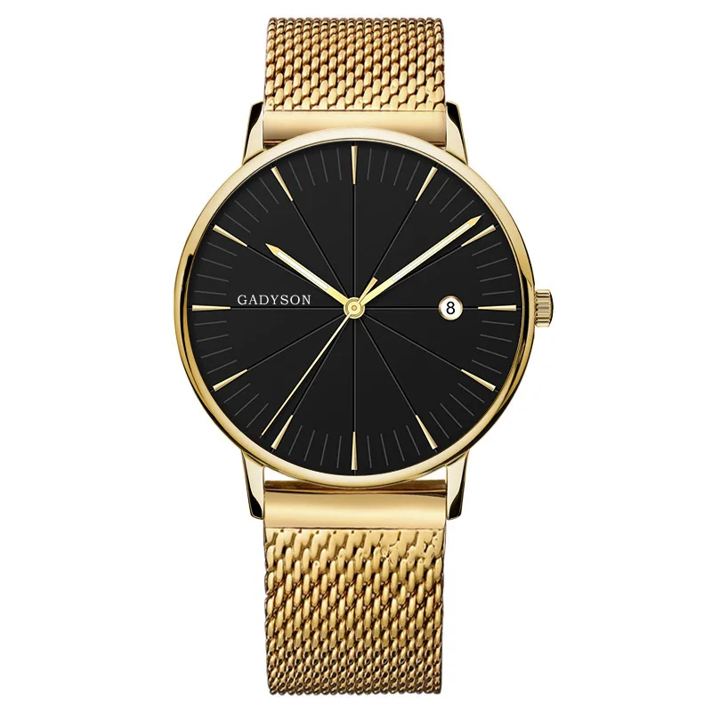 

Fashion high-end simple black business calendar men's watch alloy mesh belt watch mens watches gifts for men