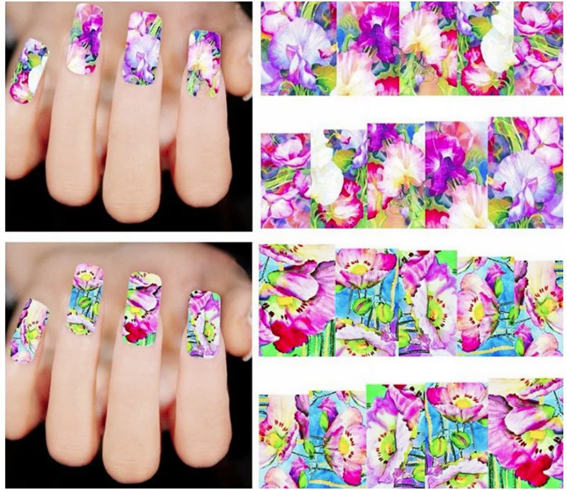 Bittb 50pcs/set Flower Nail Stickers Decals Slider Wraps For Nails Art Decor Manicure Water Transfer Sticker Tips