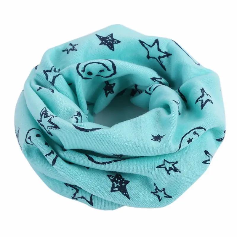 Детский хлопковый бесконечный петлевой шарф со смайликом и принтом со звездой, кольцо на шею, теплый однотонный - Цвет: NO.BL