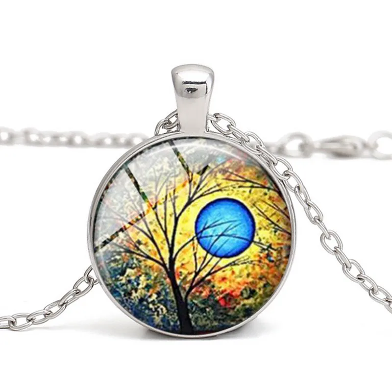 

Vintage Lady Charm Life Tree Life Tree Crystal Convex Table Necklace And Pendant Bronze Jewelry Ladies Necklace