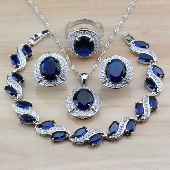 

Silver Color With Natural Stone Blue Dubai Wedding Jewelry Sets For Women Costume Accessories And Independent Gift Box