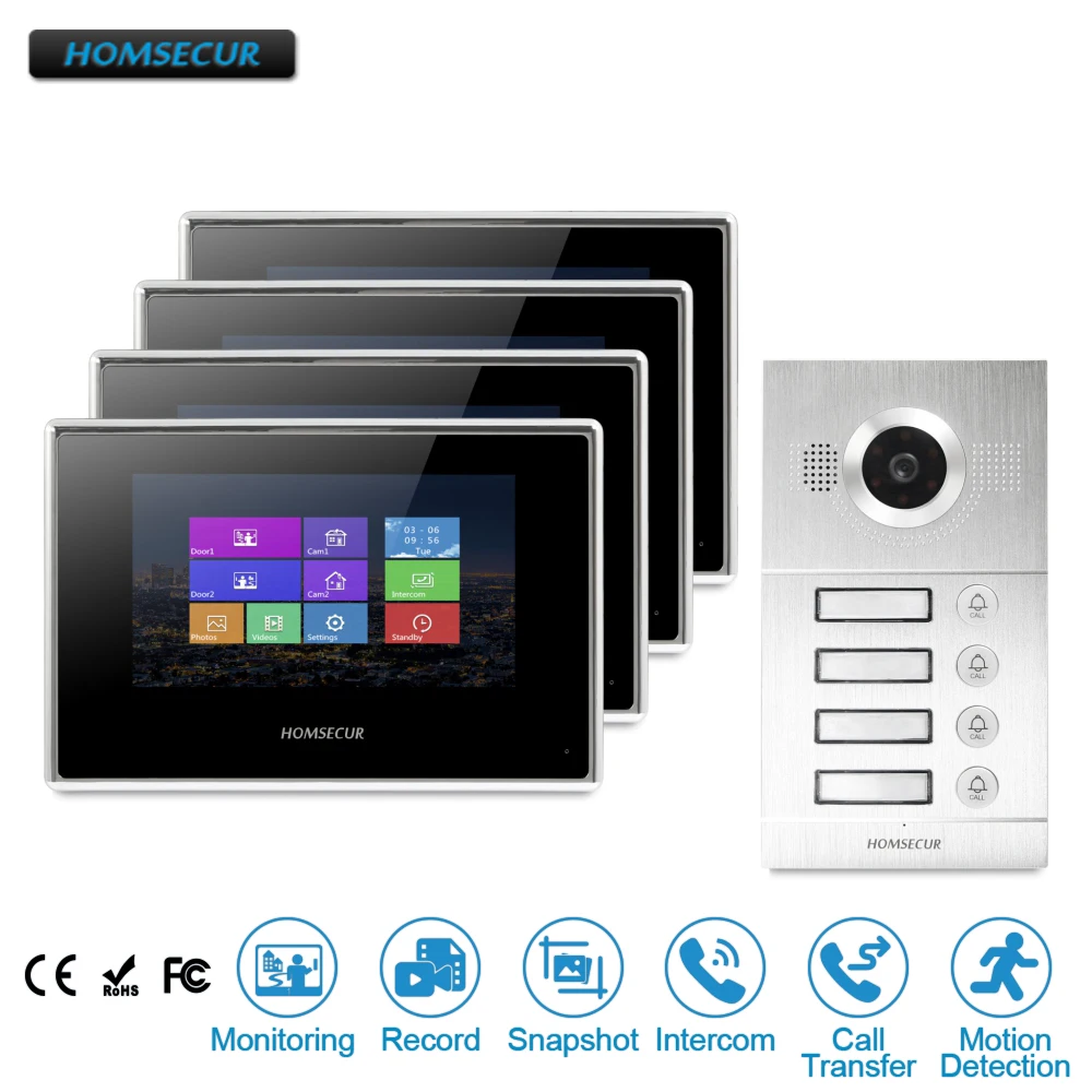HOMSECUR 7\ Video&Audio Smart Doorbell with Outdoor Monitoring for 4 Apartment BC121-4S+BM718-B HOMSECUR 7\ Video&Audio Smart Doorbell with Outdoor Monitoring for 4 Apartment BC121-4S+BM718-B