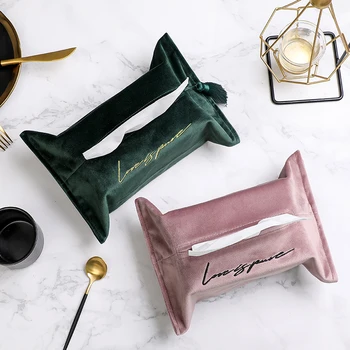 

27x18cm Nordic simple deep green/pink/grey velvet tissue box soft case for removable tissue bag tassel tissue case storage bag