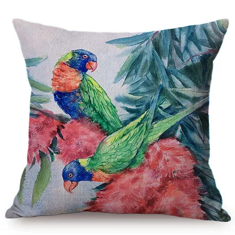 Parrot Nordic Watercolor Art Luxury Home Decorative Sofa Throw Pillow Case Colorful Charming Bird Cotton Linen Car Cushion Cover K103-4