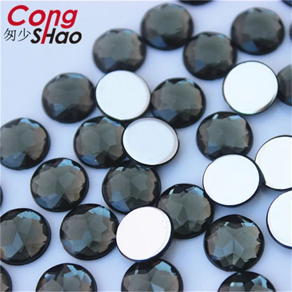 Cong Shao 100 шт 10 мм цветные круглые камни и кристаллы с плоской задней стороной Акриловые стразы для скрапбукинга свадебное платье Кнопка ZZ752 - Цвет: gray