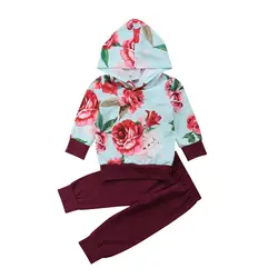 Новая осенняя одежда для маленьких девочек, футболка с длинными рукавами и цветочным принтом, топы и длинные штаны, повседневный комплект