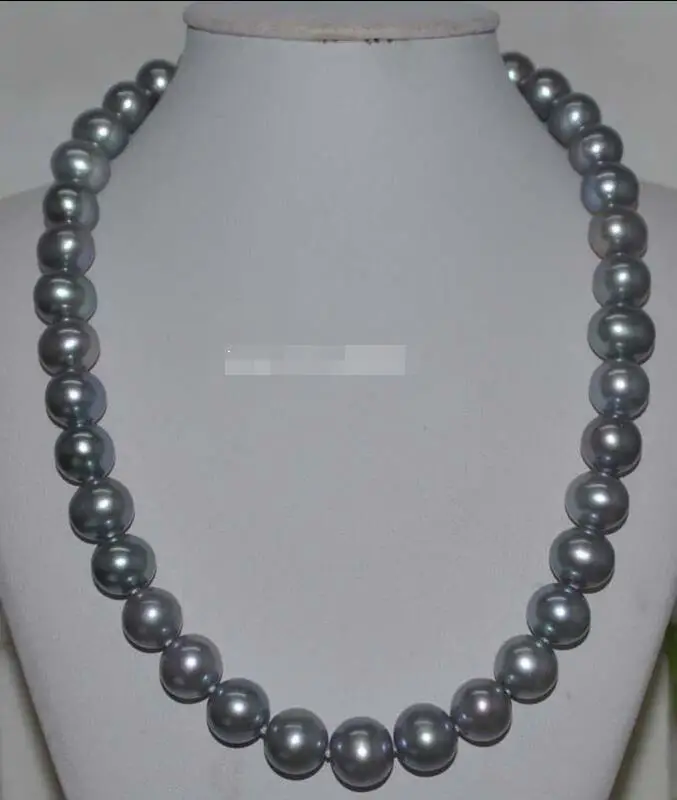 

Free shipping hot sale Women Bridal Wedding Jewelry >>Outstanding luster Beautiful Gray 11mm round Cultured Pearl NecklaceJ7599