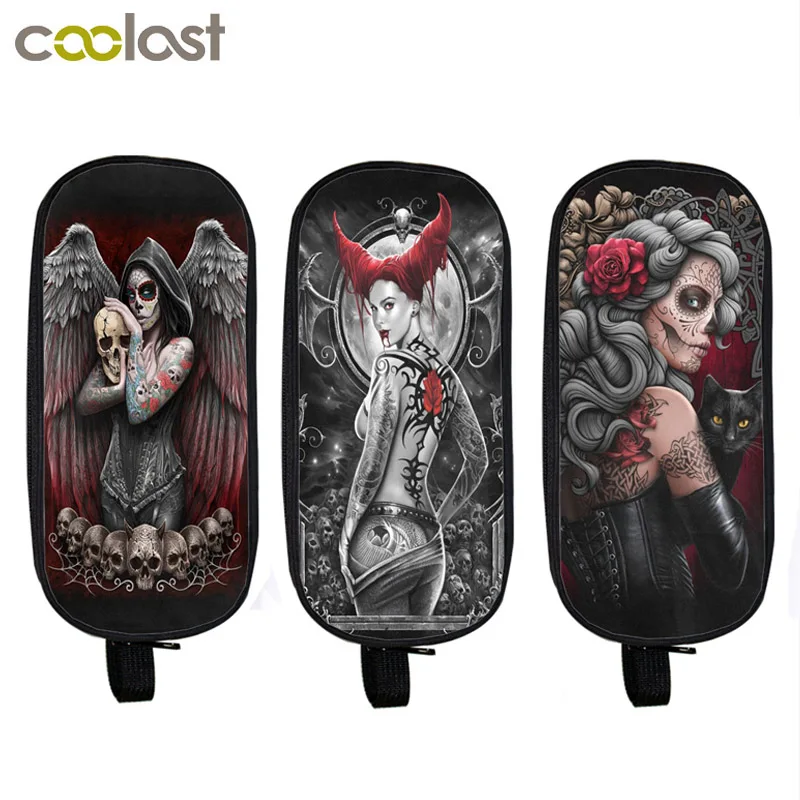gothic punk angel print women Cosmetic Cases girls pencil bags teenager