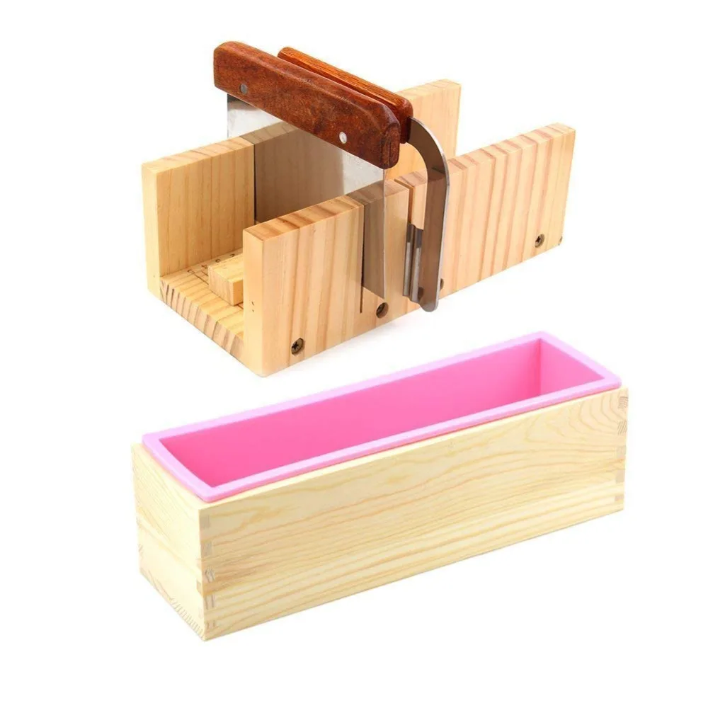 Adjustable Wooden Soap Loaf Cutter Mold + 2 Pieces Stainless Steel