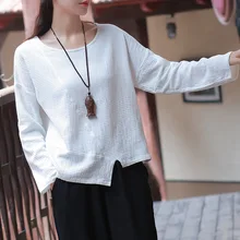 Johnature женские осенние повседневные футболки с круглым вырезом и длинным рукавом весна осень новые хлопковые льняные Лоскутные футболки 4 цвета необычные футболки