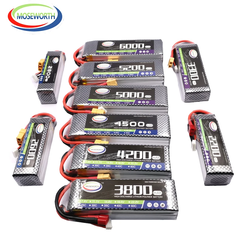 14,8 V RC самолет LiPo Батарея 4S 1100 1500 2200 2800 3500 4200 5200 мА/ч, 25C 35C для радиоуправляемого вертолета Авто Квадрокоптер беспилотный летательный аппарат