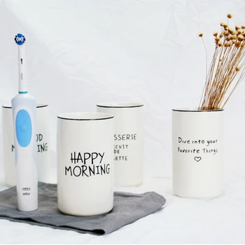 

Nordic Simplified Style Fine Ceramic Toothbrush Cup French Letter Traveling Bathroom Tumblers Banyo Accessories Tooth Brush Mug