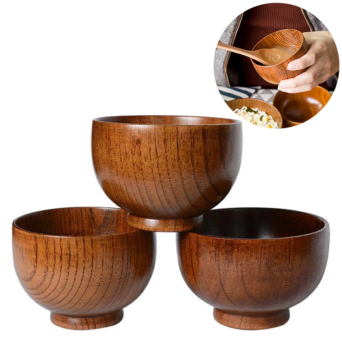 

1pcs Creative Japanese Style Rice Wooden Bowls Noodles Rice Eating Wooden Bowl Original Wood Bowl Tools