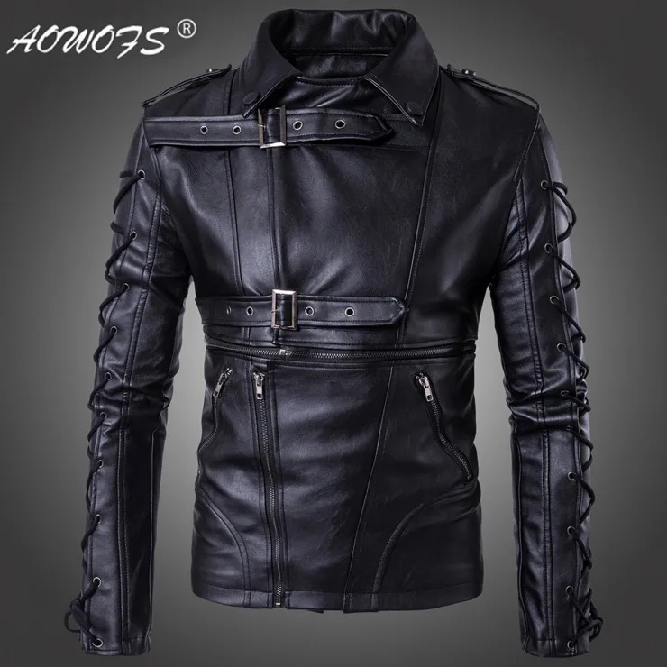 Black Aowofs Degisn Европа и Америка Модные мотоциклетные кожаные куртка большого размера 5XL черный Jaket бренд мужские кожаные куртки пальто для будущих мам - Цвет: Black
