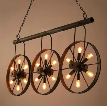 

Vintage Loft Personality Wrought Iron Wheel Pendant Light Industrial Retro Edison Bulb Decorative Pendant Lamp Fixture Lightings