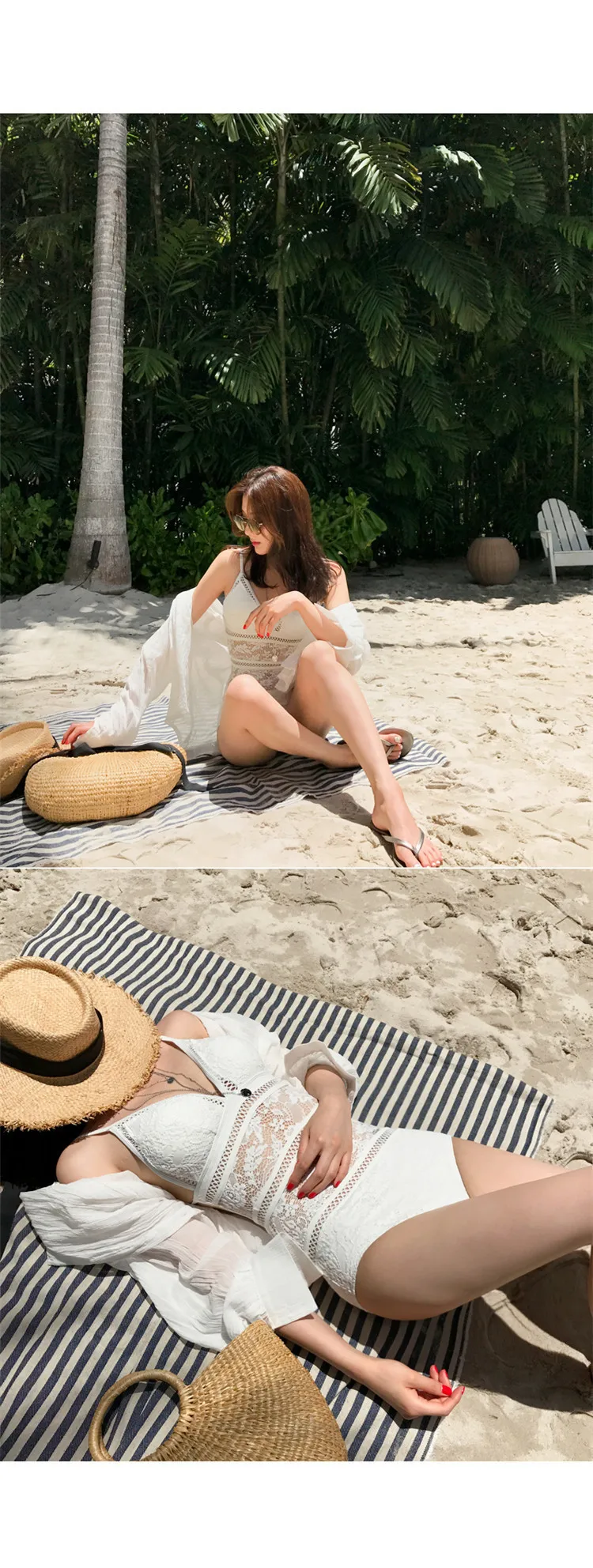 Женский пляжный купальник, сдельный Купальник для женщин, Шелковый сексуальный Одноцветный белый полиэстер FMZXG размера плюс