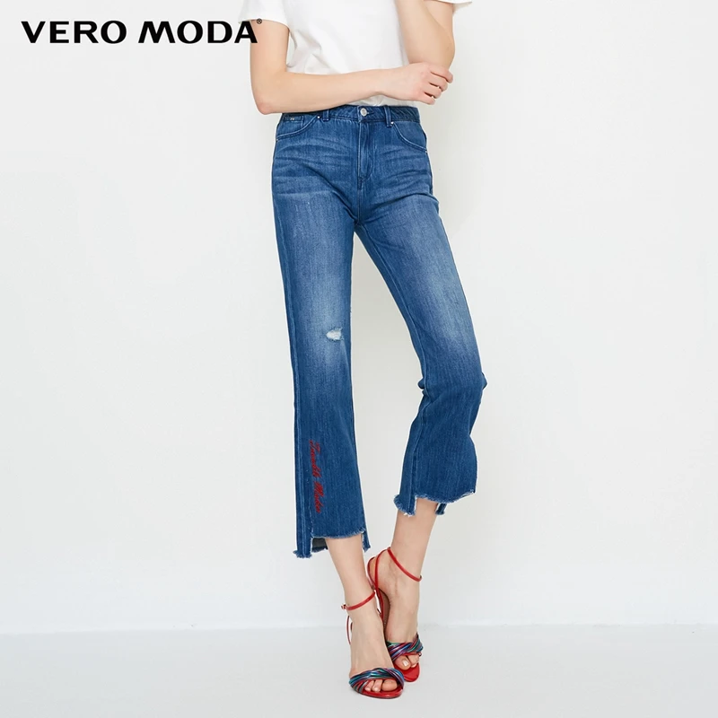 Vero Moda slit frayed hem cropped ripped jeans|318149560
