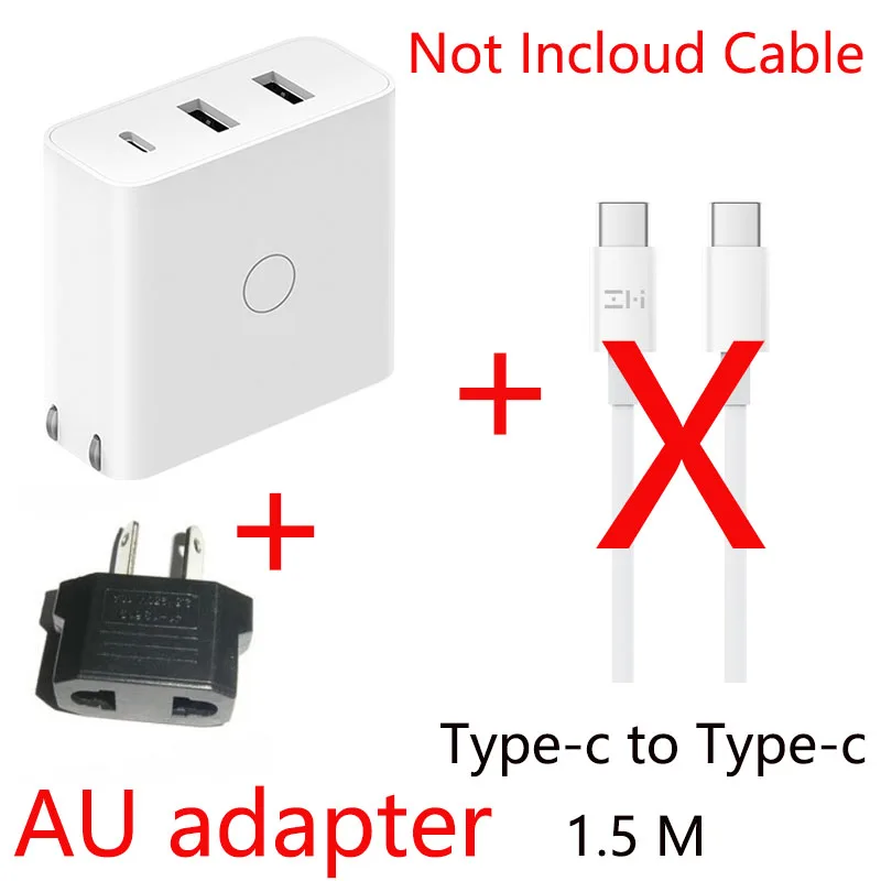 XIAOMI ZMI 65 Вт портативное USB быстрое зарядное устройство USB зарядное устройство настенное зарядное устройство для мобильного телефона для iPhone X Pad Mookbook Xiaomi Phone Laptop - Тип штекера: AU  NO Cable