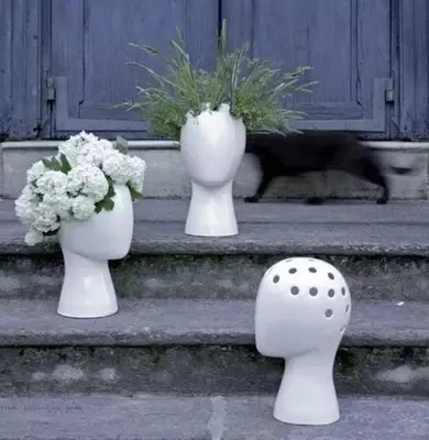 

Creative human head white black decorative abstract ceramic vase without flower model room display decoration interior ornament