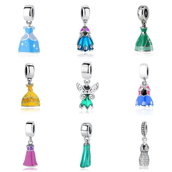 

2018 Real 925 Sterling Silver Bead Charm Girl Princess Dress Pendant Beads Fit Original Pandora Charms Bracelets DIY Jewelry