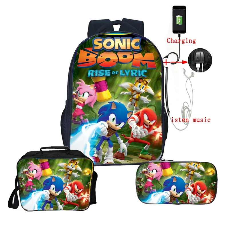 Sonic зубная щётка сумки для подростков повседневный рюкзак подарок-сюрприз для мальчиков девочек Школьный рюкзак 3 шт./компл. рюкзак+ lunchBag+ пенал - Цвет: 17