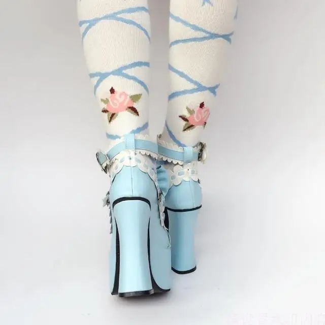 Gothic-12-CM-Super-High-Heel-Blue-and-White-Trim-Leather-Pumps-Sweet-Lace-Trim-Bowknot-Strap-Lolita-Girls-Shoes-2