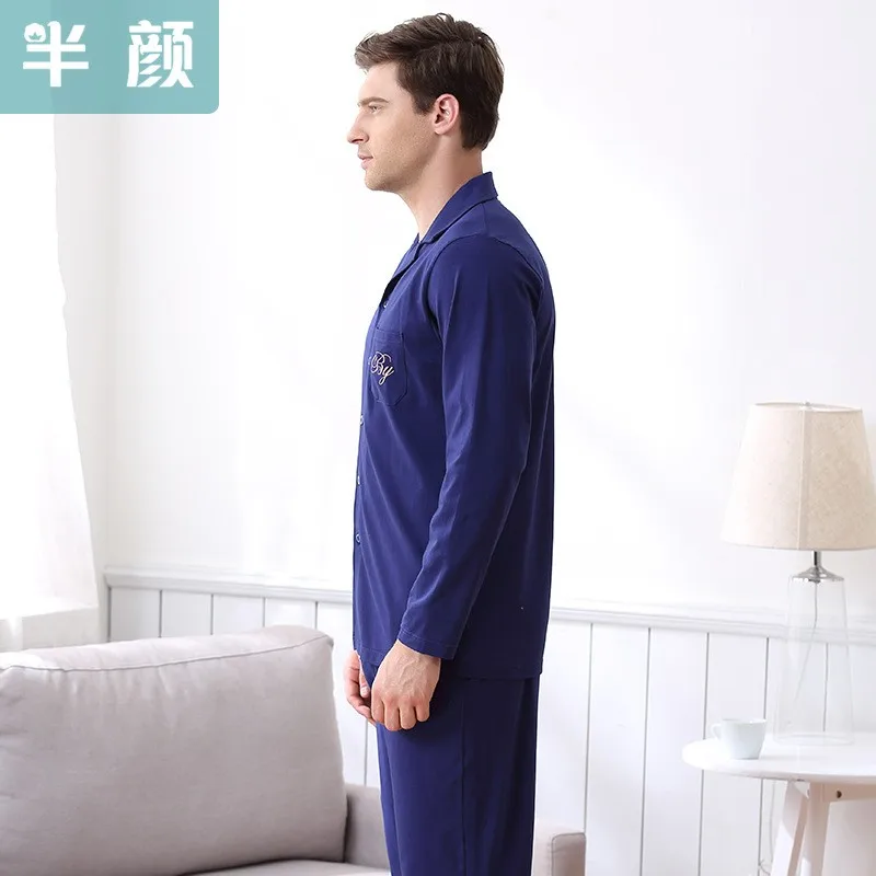 Для мужчин Пижама Весна и осень Для мужчин пижамы 100% хлопок одежда для сна с длинными рукавами Ночная Одежда Домашняя одежда Бесплатная