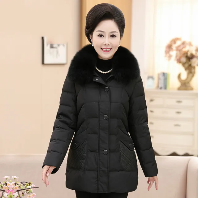AYUNSUE Winter Coat Down Jacket Woman Hooded Middle aged Elderly Women